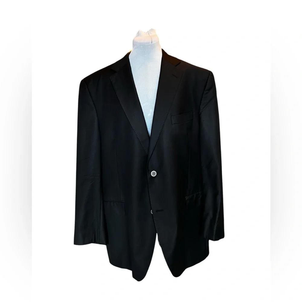 Jack Victor E Thomas Bespoke 45R Black Wool/Cashmere 2 Button Suit Jacket